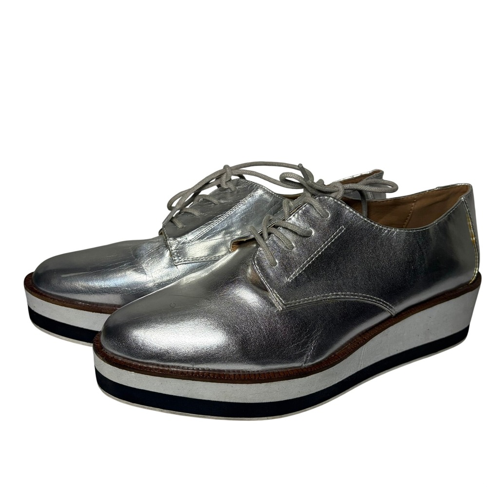 Abound Silver Metallic Platform Oxfords Lace‎ Up Derby Shoes Womens 9.5M